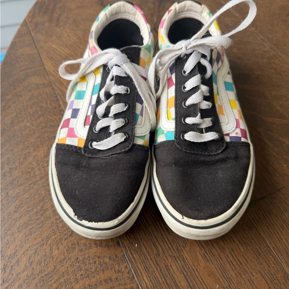 Vans Old Skool Kids Rainbow Checkered Low Top Skate Shoe Multicolor